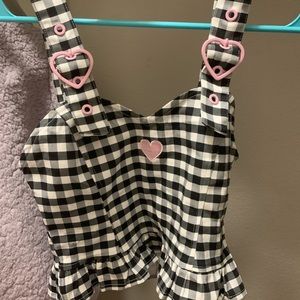 TRADE ONLY Lazy Oaf gingham heart buckle top